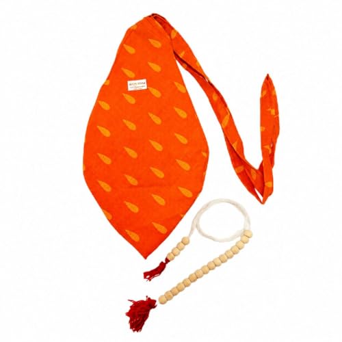 Image of Original Pure Cotton Gomukhi Japa Mala Bag /Chanting Bag or Beads Bag /Jholi /Thole with Zip Pocket and Sakshi Mala Counter (Saffron Orange)