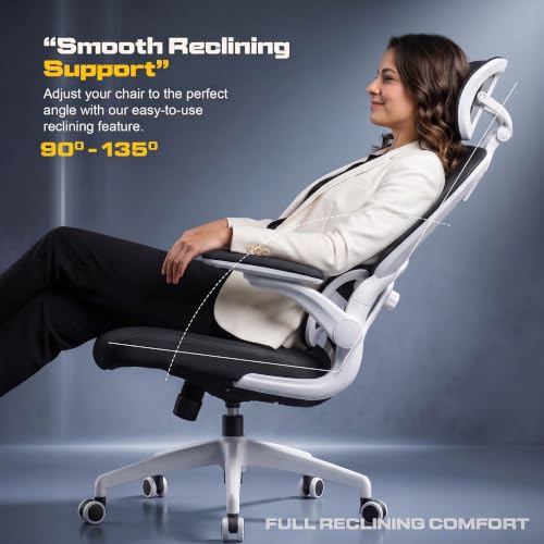Image of DROGO Vesby Ergonomic Office Chair for Work with Dual Adaptive Lumbar Support | Breathable Mesh Computer Chair with 3D Headrest,3D Padded Armrest | Gaming Chair with 135 Recline, 1-Yr Warranty(White)