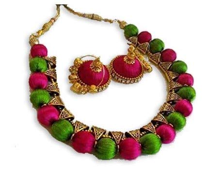 pink choker silkthread necklace set 