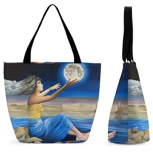 Sac à bandoulière femme peignant la lune grand format 28.5x18x32.5cm