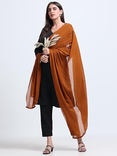 Image of Miraan Solid Pure Cotton Dupatta with Pom Pom Border, 2.25 meters length (DUPCOTTON)