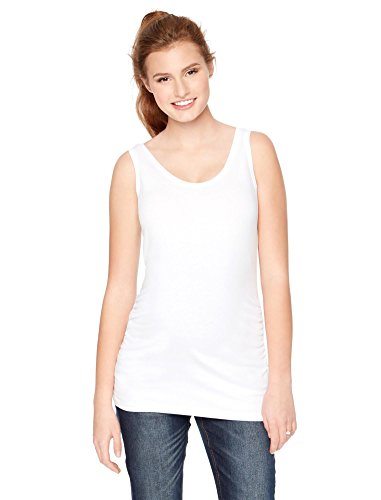 Motherhood Maternity Women's Maternity Sleeveless Scoop Neck Side Ruched Tank Top, White, Large #TOP21