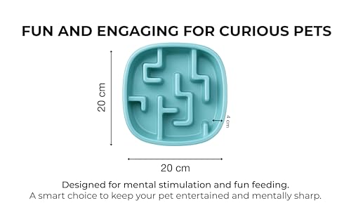 Image of Slow Feeder Bowl | Square Maze Food Bowl for Dogs and Cats | Anti Choking Puzzle Bowl | Anti Slip Interactive Feeding Dish | Durable & Easy to Clean | Anti Bloat and Aids Digestion (Blue)