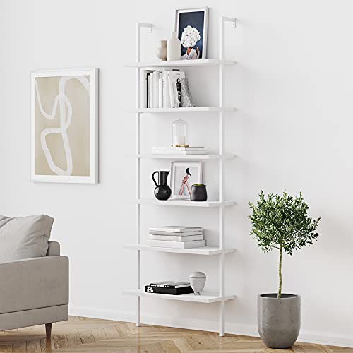 Nathan James Theo 6-Shelf Modern Wall-Mount Bookcase in Matte White