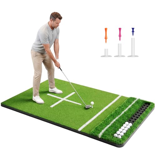 Golf Mat & Hitting Mat: 5.2 x 4ft 6 x 4ft Practice Outdoor/Indoor 21 to 50mm Turf Mats with Ball Tray All-in-One Hitting Mats for Golf Practice Perfect for Garage/Backyard