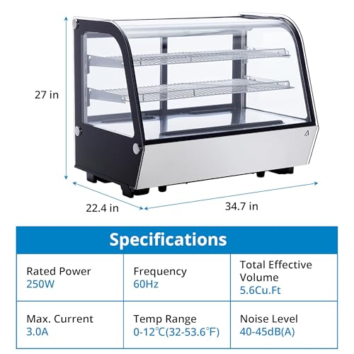 Image of Commercial Display Refrigerator, 3.5 Cu.Ft Refrigerated Display Case with Adjustable Shelves and LED Lighting, Countertop Display Fridge with Rear Sliding Glass Door for Cafe, Restaurant, Bakery