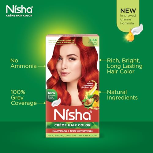 Image of Nisha Cream Permanent Hair Color No Ammonia Cream Formula Permanent Fashion Highlights(60Gm+60Ml Each Pack) Copper Red (Pack Of 2) 