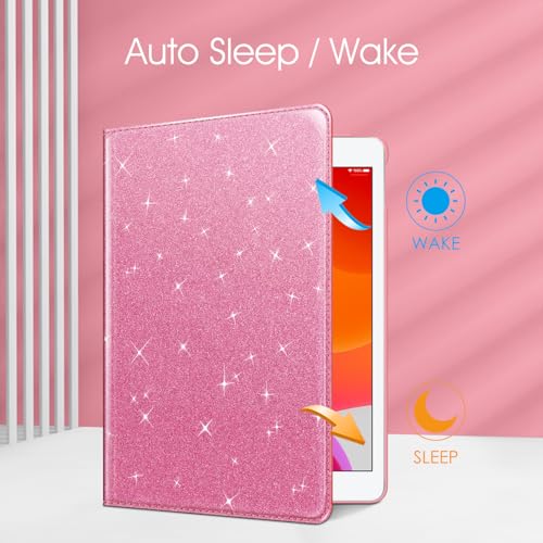 Image of Fintie Rotating Case for iPad 9th Generation (2021) / 8th Generation (2020) / 7th Gen (2019) 10.2 Inch - 360 Degree Rotating Stand Cover with Pencil Holder, Auto Wake Sleep, Glittering Pink