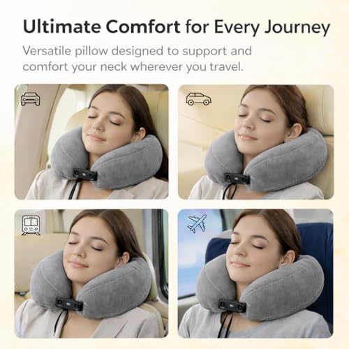 Image of cozyland Memory Foam Travel Neck Pillow |Ultra Soft Velvet Fabric|Ergonomically Designed for Ultimate Comfort for Air, Car, Train, Bus Travel- Grey, Standard Size