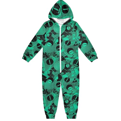 Pijama enterizo con capucha de una sola pieza para cosplay, Halloween, Navidad, ropa de dormir, Cool Sports - Bolas negras y verdes, 7-8 años