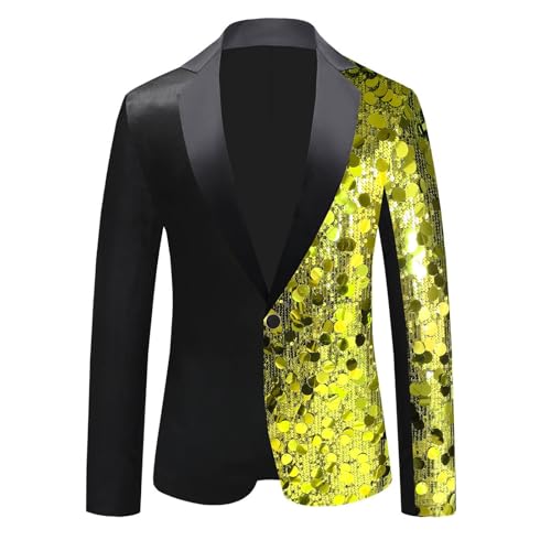 Mens Black Sequin Shiny Prom Blazer Jacket One Button Slim Fit Tuxedo Dress Blazer Disco Dinner Party Suit Sport Coat