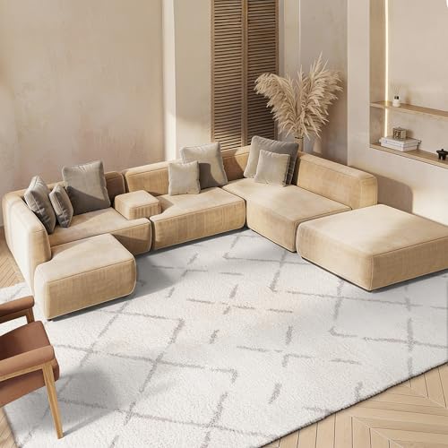 SAFAVIEH Area Rug 8x10 - Arizona Shag Collection - Large - Ivory & Beige, Moroccan Boho Design, Non-Shedding & Easy to Clean, Ideal for Living Room, Bedroom, Dining Space (ASG743A)