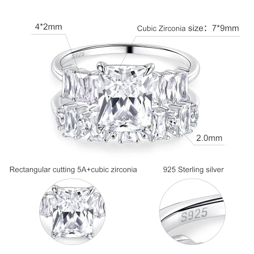 VOLUKA Solid 925 Silver CZ Promise Ring Set White Gold Plated Cubic Zirconia Wedding Engagement Ring For Women Trendy Rectangular Cut Ring4