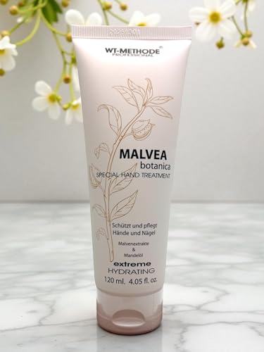 MALVEA Crema de manos de cuidado intensivo (120 ml), rica crema para la piel con aceite de almendras para una hidratación intensa, cuidado de las manos con el exclusivo aroma MALVEA