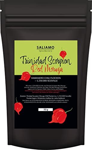 50g Trinidad Scorpion Moruga Chili Flocken, Red Moruga geschroten mit Saat, extrem scharf,...