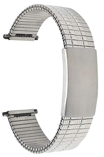 Bandini 20mm Silver Tone Stainless Steel Stretch Watch Strap for Men, Straight End, Adjustable Length Metal Expansion Watch Band, No Buckle