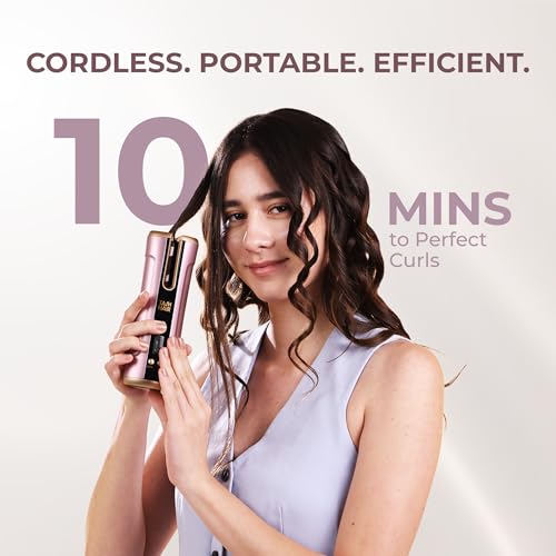 Tash Hair Twirl Cordless Automatic Hair Curler Machine- 6 Heat Settings (150-200°C) for Damage Free Styling & 6 Timer Settings (8-18 Secs) for All Curl Types, Universal Type-C Charging- 1 Yr Warranty