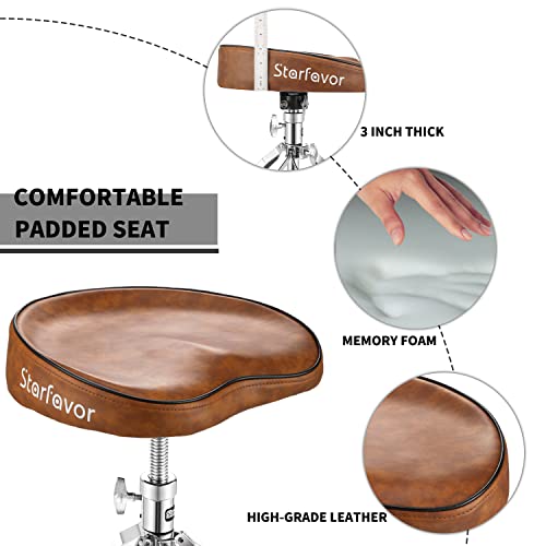 Starfavor Drum Throne Height Adjustable Padded Seat Drum Stool, With Double Braced Anti-Slip Feet Swivel Drum Chair, Butt Shape, Brown, St-550Br #TOP3