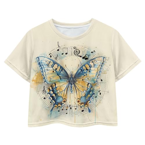 Girls Crop Tops Cute Short Sleeve Shirts Fashion Tees for Kids Casual Crewneck Blouses Size 8-16 Years