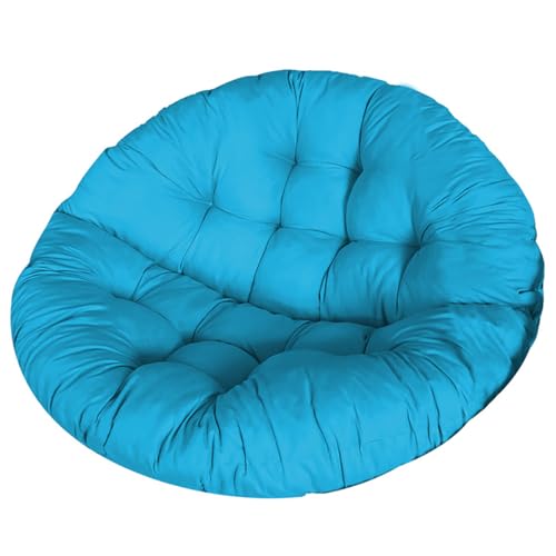 Balancelle œuf d'extérieur sublimée par un coussin bleu