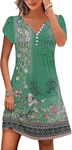 Image of Disamer Womens Casual Dresses Short Sleeve Summer Dresses 2026 Boho Floral Beach Sundresses Spring A-Line Dress with Pockets