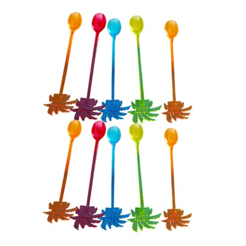Cabilock 10pcs Coconut Tree Design Drink Muddler Plastic Stirrer Sticks Cocktail Sticks for Fruit Random Color
