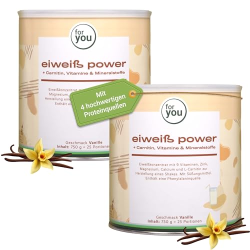 for you Power Eiweiß-Pulver Vanille nach Dr. Strunz 2x 750g - gut lösliches Mehrkomponenten Eiweiß: Molke, Soja-, Milch-, Hühnerei-Protein + L-Carnitin (Doppelpack)