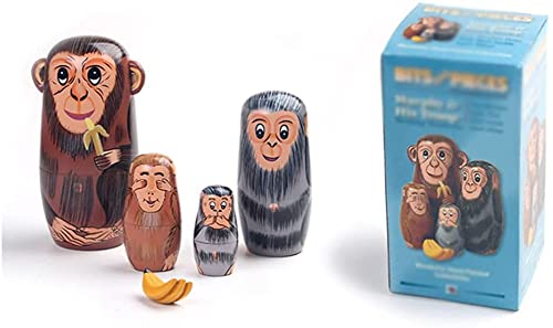 Matrioska Matrioska Set mit 5 lustigen Affen und Nistbananen Matrioska Follia Russische Puppe handmade