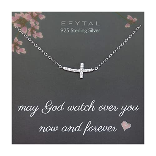 EFYTAL Dainty Sterling Silver Sideways Cross Necklace, Baptism, Confirmation, First Communion Gift for Women, Christian Jewelry, Catholic Gift