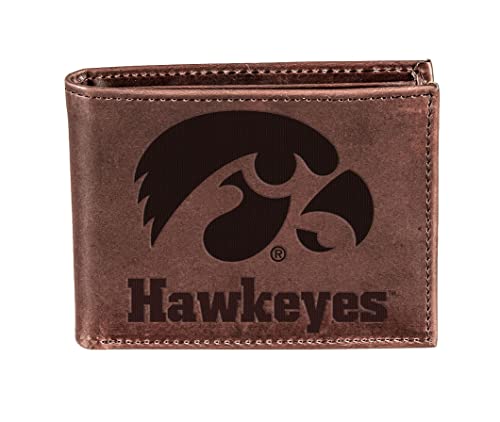Evergreen Team Sports America NCAA University of Iowa Brown Wallet | Bi-Fold | Officially Licensed Stamped Logo | Made of Leather | Money and Card Organizer | Gift Box Included