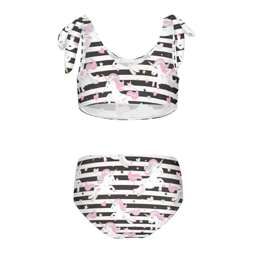 Wusikd Cute Unicorns Girls Swimsuits Two Piece Black White Stripes Swimwear Bikini Set for for Girls Size 3T2