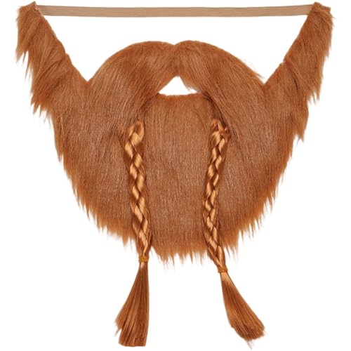 Dianzan Fausses Moustaches, Fausse Barbe Amusante avec Sangle Élastique Réglable, Barbe De Simulation Viking À Double Tresse pour Adultes Enfants, Costume d'halloween