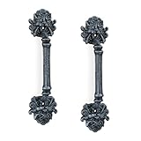 Relaxdays Möbelgriffe Vintage, 2 Stück, Gusseisen, Türgriffe antik für Schränke & Schubladen, Löwen Ornament, grau