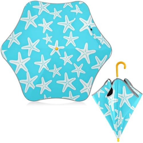 Paraguas infantil con tiras reflectantes y estampado de estrellas de mar