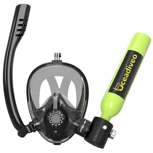OCEADIVEO Mini Scuba Tank 0.5 L with Full Face Mask & Camera Mount, Portable Pony Bottle for Boat Cleaning & Recreational Diving (Green)