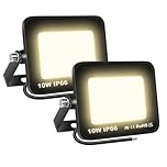SKYWORLD 2 Pcs 10W Outdoor LED Flood Lights, 1000LM LED Security Lights, IP66 Waterproof, 3000K Daylight Warm White Floodlight Outside Flood Lamp for Garden Garage Yard Lawn Court Patio Warehouse
