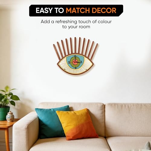 Image of AAKRITI ART CREATIONS Tranquil Eyes Wall Clock Multicolor | Clock for Home, Home Decoration | Modern Art Wall Hanging Wall Clock, Lightweight Wooden wall Decor | Matte Finish Wooden