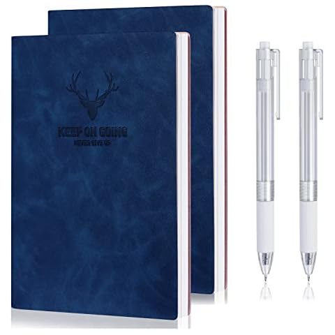 IDEAHOME A5 Journal Notebooks, Pack of 2, 200 Pages, 5.7 inches x 8 inches, Blue Notebooks for Work with Pen and Sticky Note-Line Ruled Pages Cover