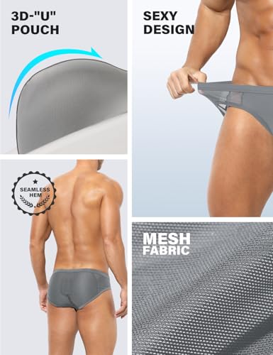 Casey Kevin Men's Micro Mesh Briefs Breathable Stretch Low Rise Underwear with Bulge Pouch - 3 Pack3