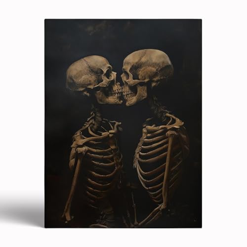 Vintage Skeleton Couple Kissing Painting,Spooky Halloween Print,Creepy Bedroom Decor,Dark Academia,Gothic