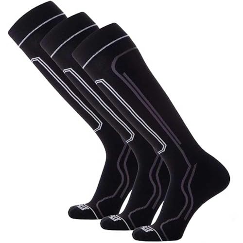 Pure Athlete Ultra-Thin Lightweight Ski Socks - Snowboarding Skiing Sock, Merino Wool (Medium, 3 Pairs - Black)