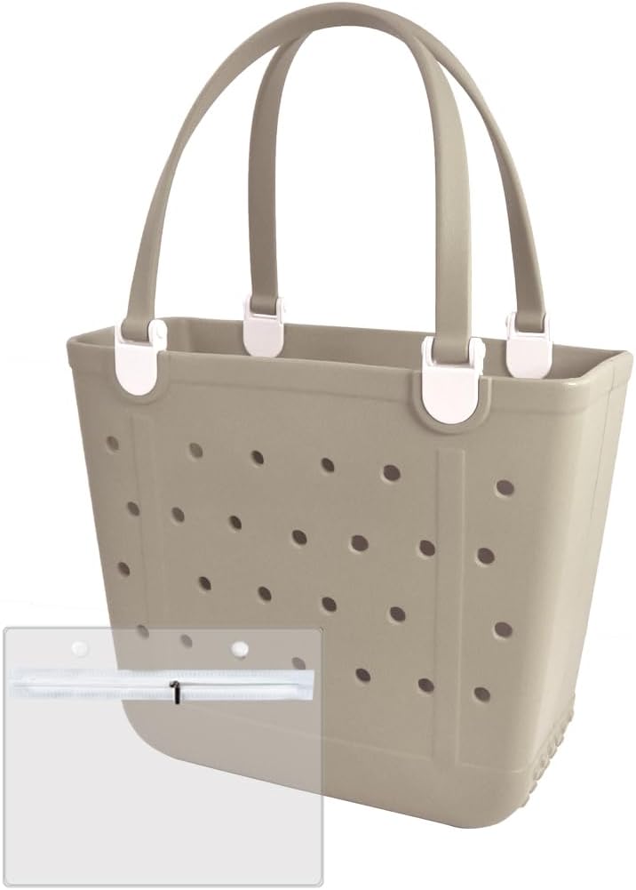 UeKeKicg Medium Rubber Beach Bag, Waterproof Tote Bags Washable Sand-proof Travel Hand Bags for Pool Boat Work Sports