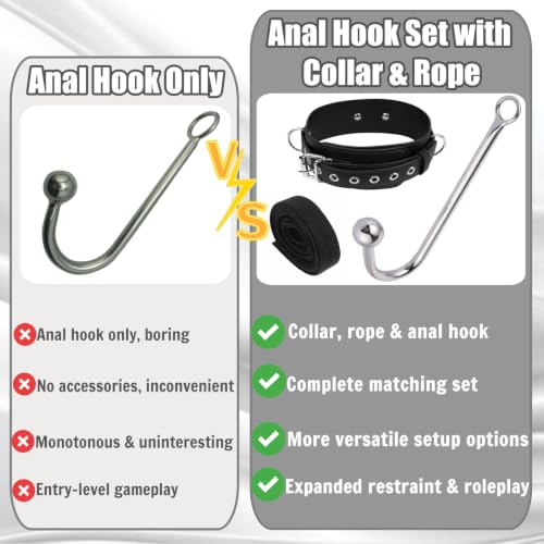 Image of BDSM Anal Hook with Adjustable Leather Collar & Sex Strap, Sex Bondage Butt Plug Anal Plug Anal Bead, Bed Restraints Bondage Gear Anal Sex Toys for Men Women Beginner Couples Kinky Fetish SM Game