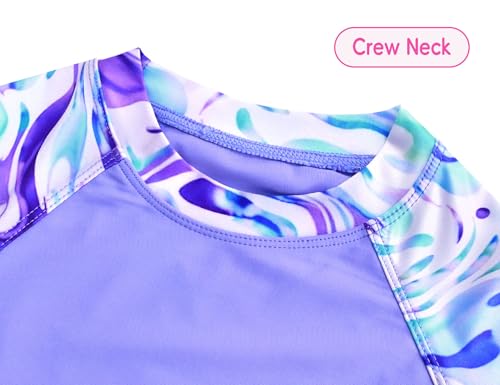 Image of Girls Swimsuit 2 Piece Rash Guard Set Short Sleeve Bathing Suits UPF 50+ Summer Beach Swimwear