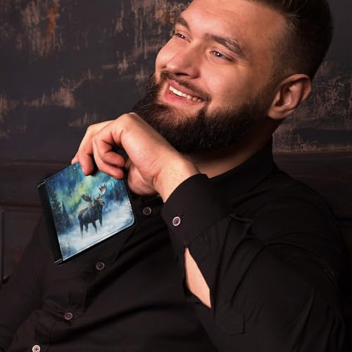 Moose Northern Light Bi-fold Men's Wallets with 6 Card Holders Slim PU Leather Purse Outdoor Money Clip4