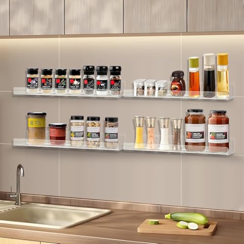Image of REEUZA15 Clear Acrylic Floating Shelves | Invisible Wall-Mounted Display | Perfect for Bedroom, Living Room, Bathroom, Office | Easy Installation (6)
