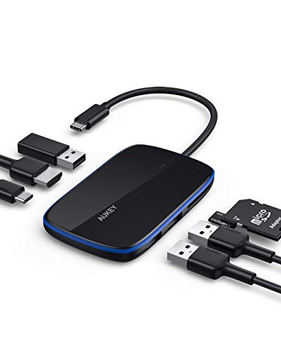 AUKEY Hub USB C 7 in 1 USB C Adattatore con Porta 4K HDMI, Porta di Ricarica PD da 100W, 3 Porte USB 3.0, Lettori di Schede SD&TF, per MacBook dell XPS Chromebook e Altri Dispositivi USB Tipo C