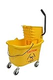 Janico 1010 Mop Bucket Side Press Wringer Combo, 35 Quart, 8.5 gal, Plastic, Yellow
