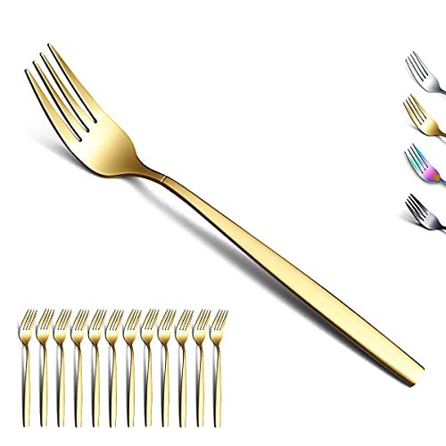 Berglander Gold Dinner Forks of 12, Stainless Steel Titanium Golden Plating Fork Set, Forks And Spoons Silverware, Spoons And Forks Set