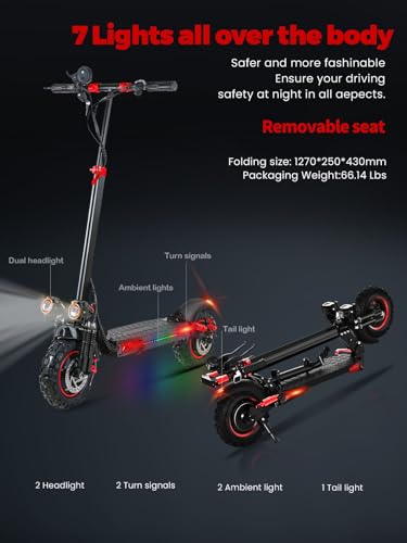 Image of Offroad Electric Scooter Adults 1200W - 37 Miles Long Range,11 inch Tubeless Tire,34Mph Fast Electric Scooters,Dual Suspension & Braking Systems,Foldable Commuter All-Terrain Escooter with Detachable Seat